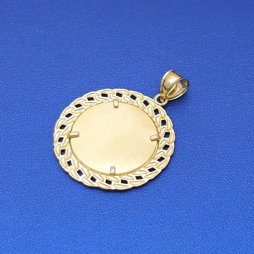 10k Custom Round Picture Pendant with Cuban Link Border M Back